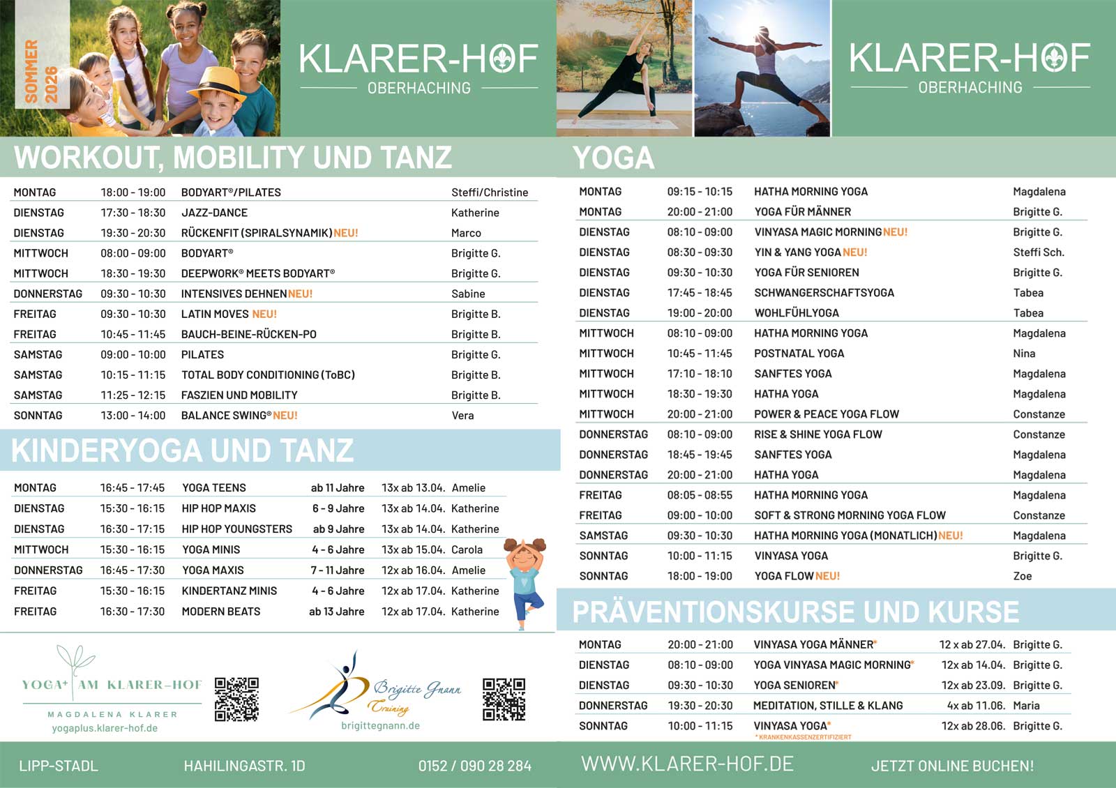 Programm Sommer 2026 | YOGA+ Klarer-Hof