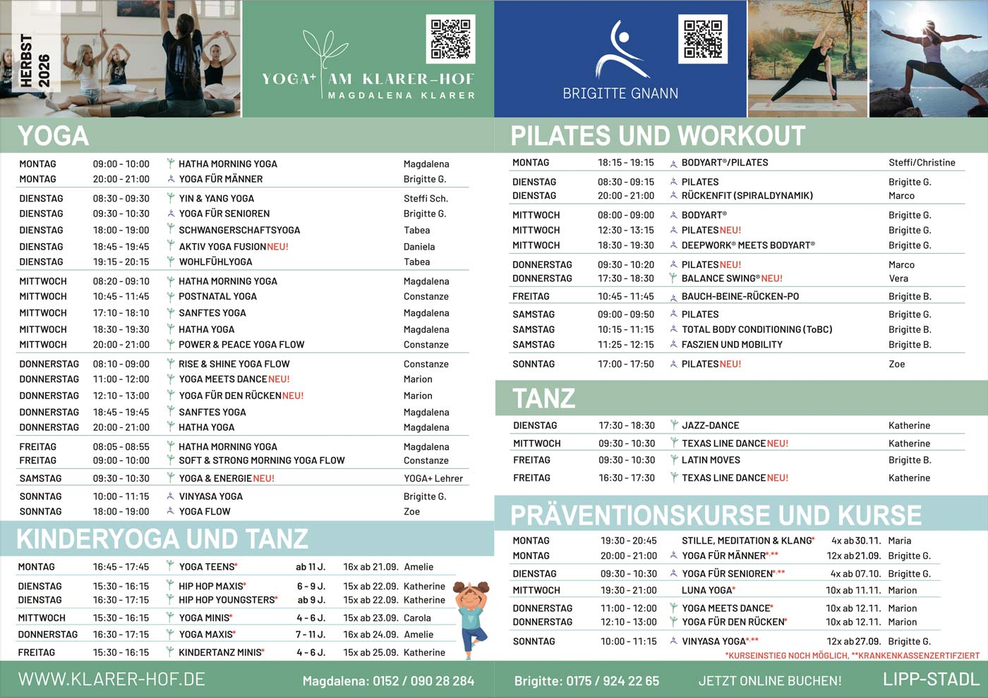 Programm Herbst 2026 | YOGA+ Klarer-Hof